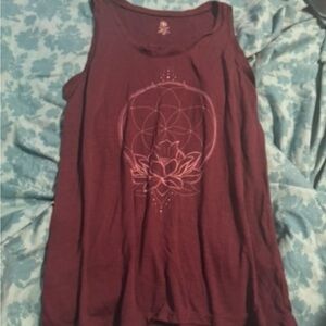 Women's Burgundy Tank Top with Lotus Design
